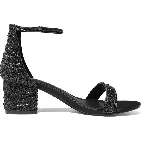 Dream Pairs Women's Black/Rhinestone Chunky Block Heel Ankle Strap Sandals Shoes - Picture 3 of 7